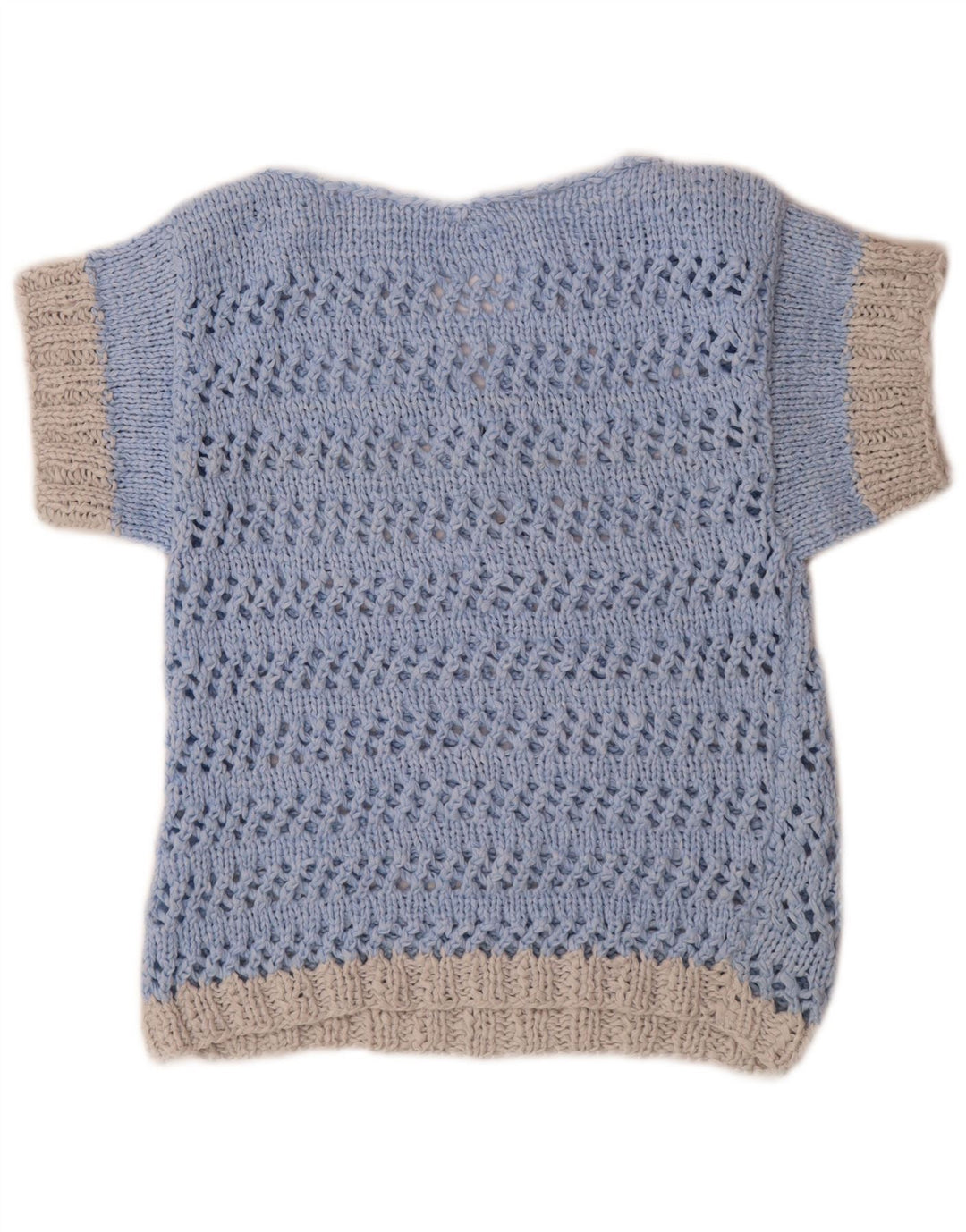 Vintage Dame Kortærmet V-hals Jumper Sweater UK 14 Medium Blue