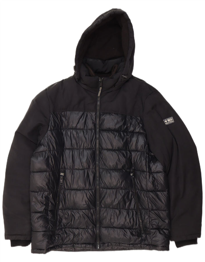 NAUTICA Mens Hooded Padded Jacket UK 42 XL Black Polyester