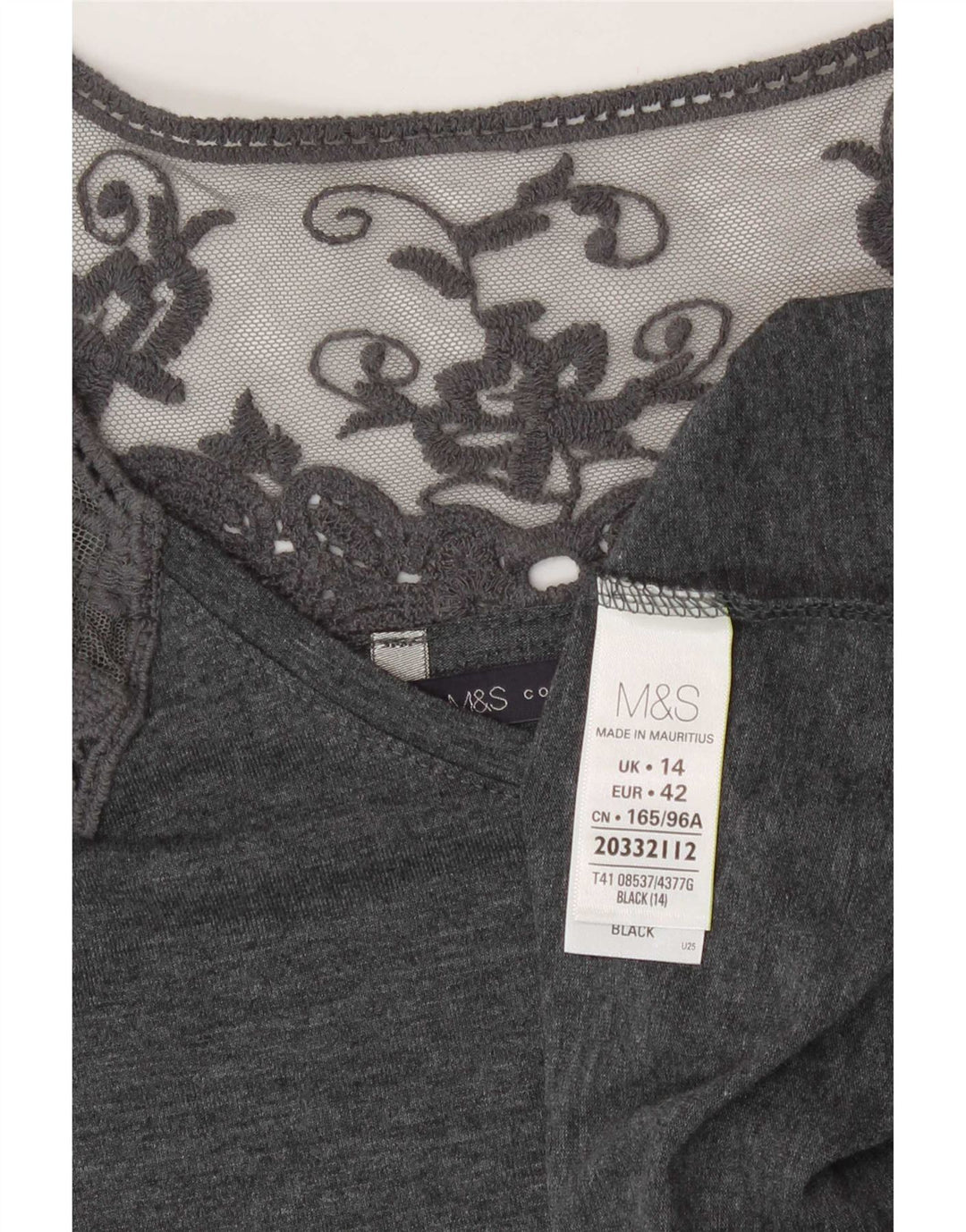 Marks & Spencer Damebluse Top UK 14 Stor grå blomstret polyester