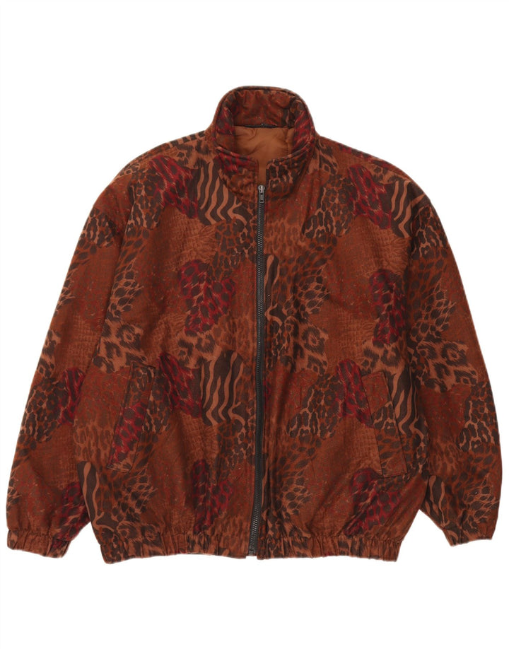 Vintage Kvinders Oversized Bomber Jacket UK 14 Large Brown Animal Print