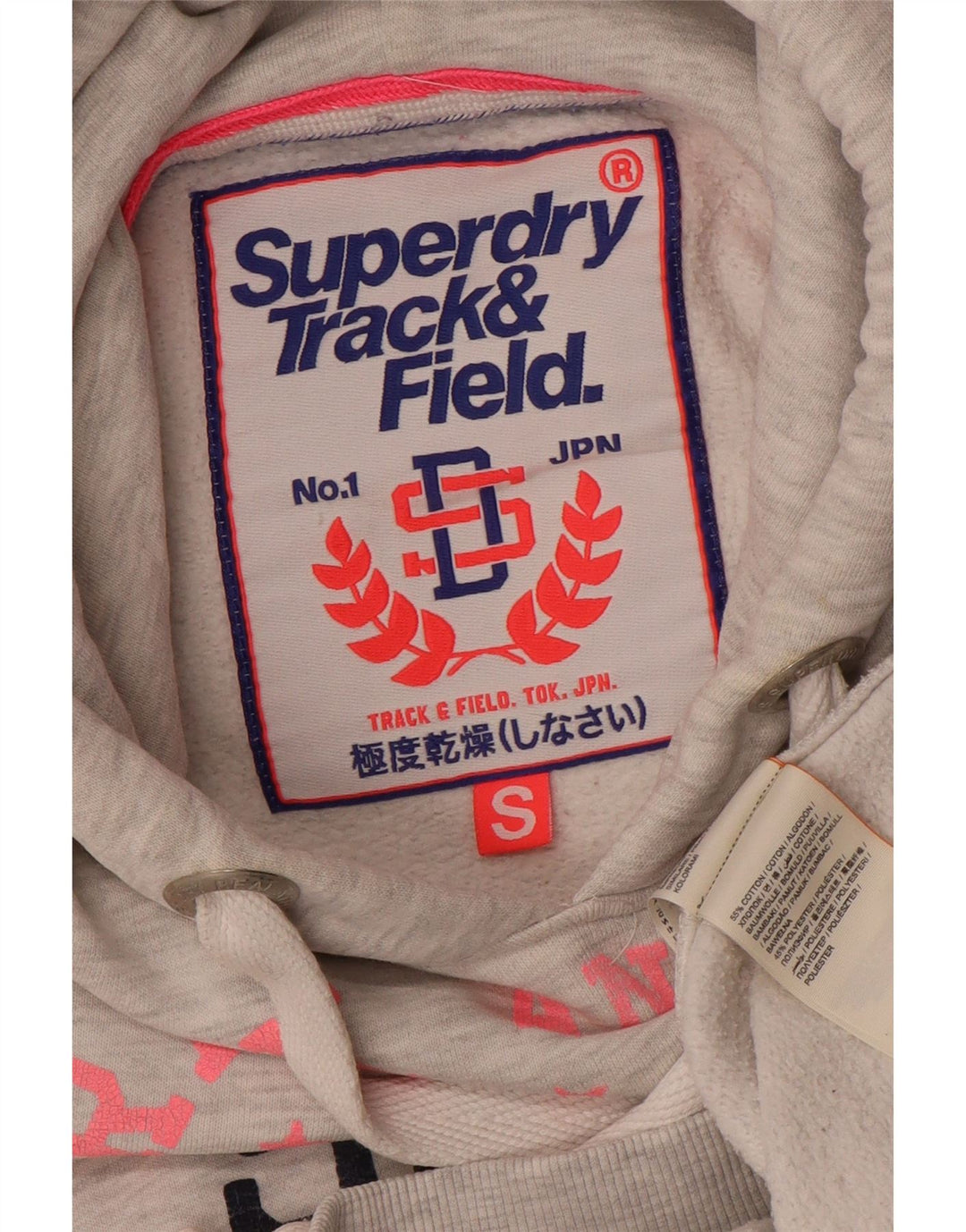 SUPERDRY Grafisk hættetrøje til kvinder UK 10 Lille grå bomuld