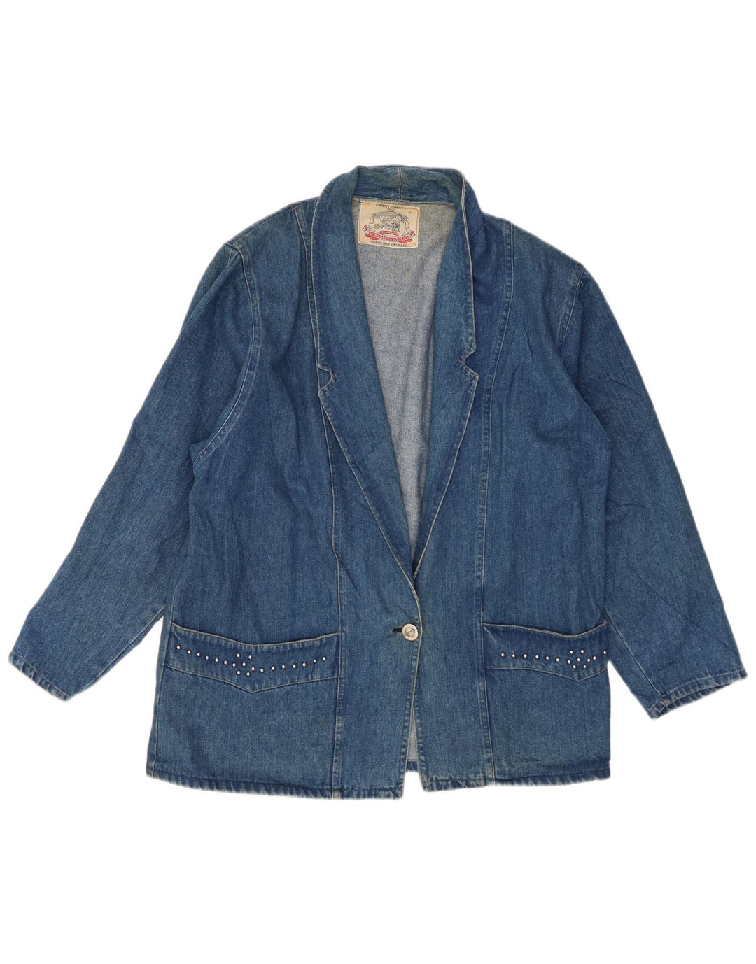 VINTAGE Dame Denim 1 Knap Blazer Jacket UK 16 Large Blue