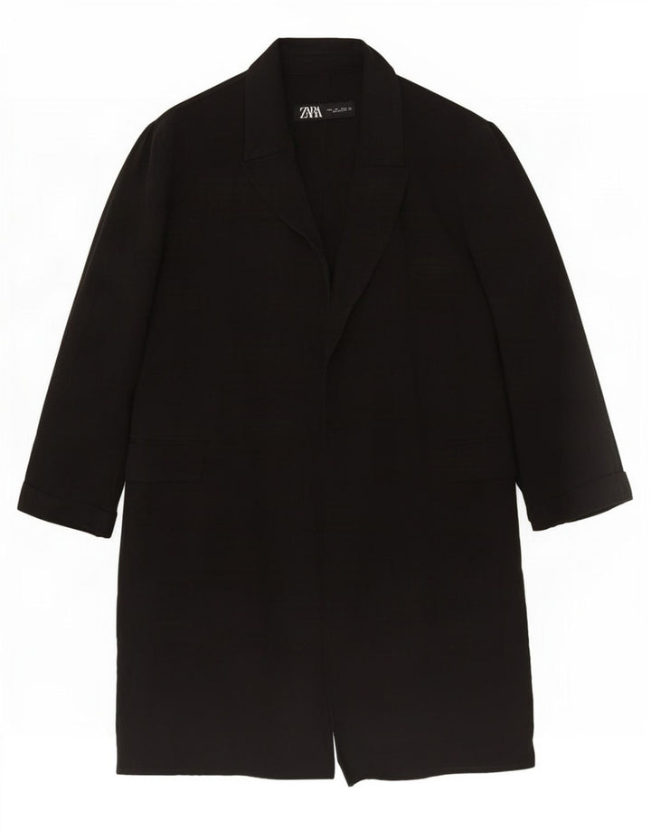 Zara Womens Open Overcoat UK 16 Large Black Lyocell