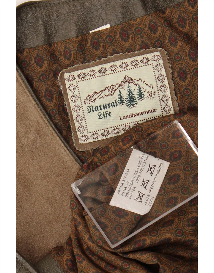 Vintage herre ruskindsvest mellembrun geometrisk læder