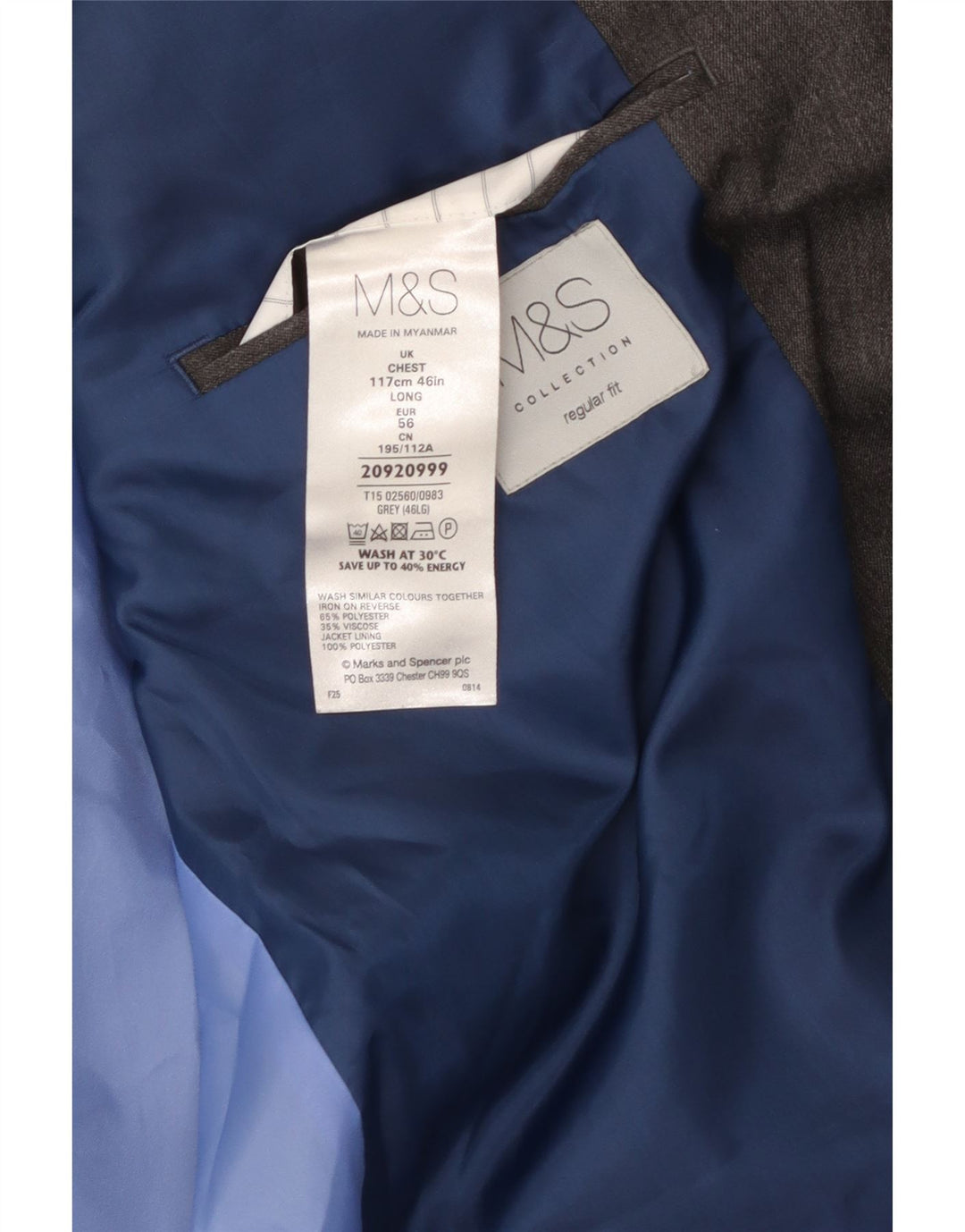 MARKS & SPENCER Herre 2-knaps Regular Fit Blazer-jakke UK 46 XL Grå