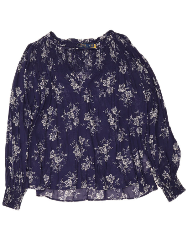 Polo Ralph Lauren Damebluse Top UK 14 Medium Navy Blue Floral