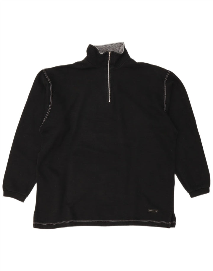 CHAMPION Herre Zip Neck Sweatshirt Jumper Stor Sort Bomuld