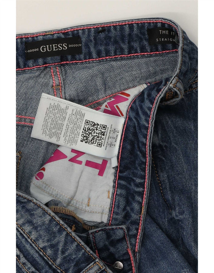 Guess Dame Distressed Straight Jeans 29 L30 Blå Bomuld