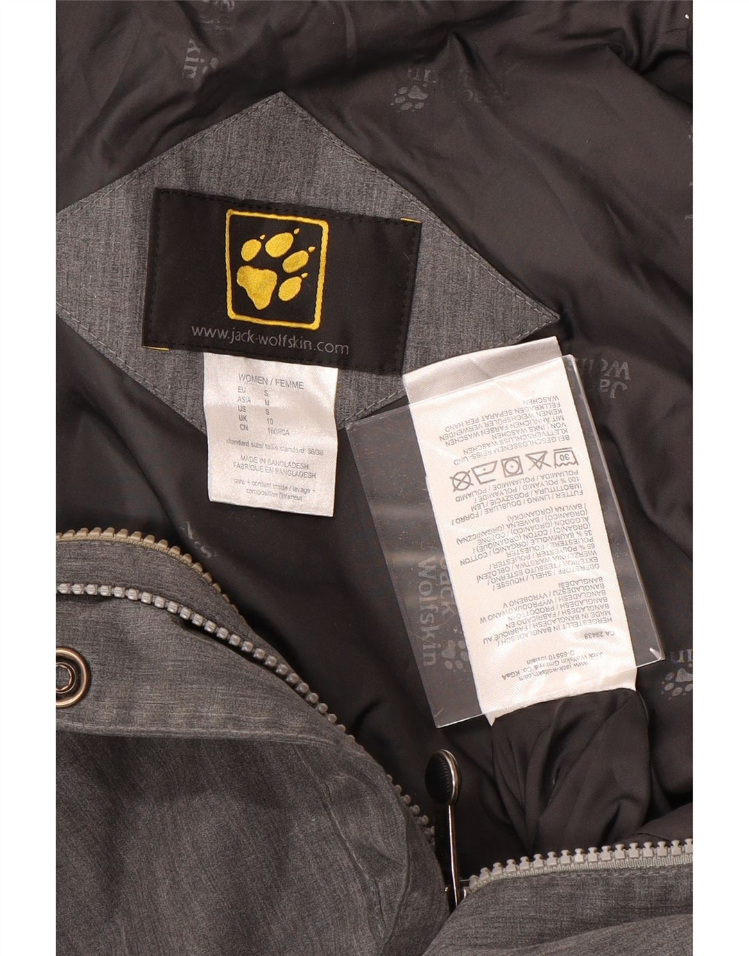 JACK WOLFSKIN Parkajakke med hætte til kvinder UK 10 Lille grå polyester