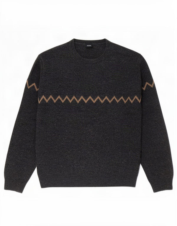 Hugo Boss Herre Crew Neck Jumper Sweater IT 50 Medium Grey Geometrisk Uld