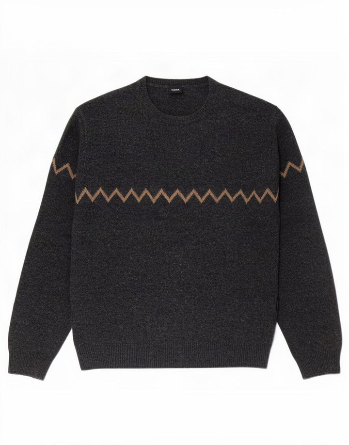 Hugo Boss Herre Crew Neck Jumper Sweater IT 50 Medium Grey Geometrisk Uld