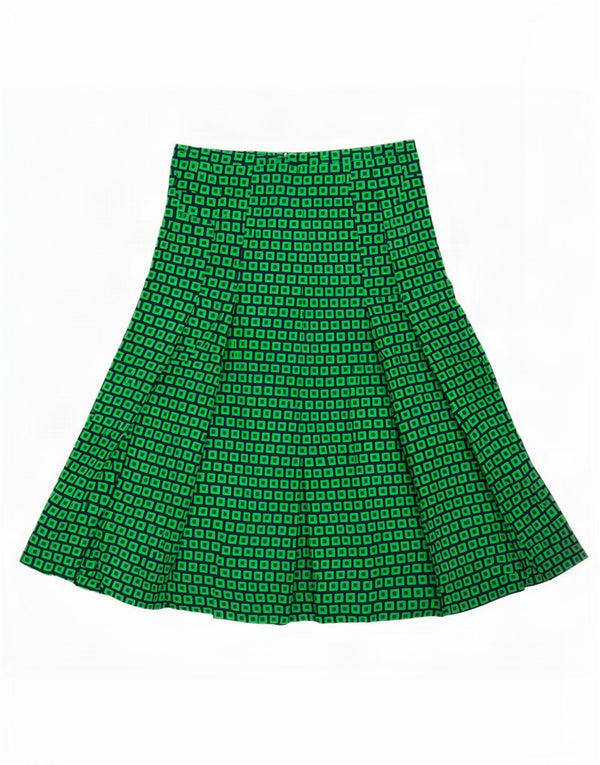 Vintage dame A-line nederdel EU 40 Medium W28 Grøn geometrisk polyester