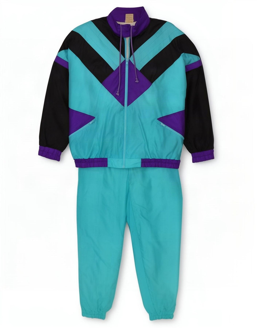 Vintage fuld træningsdragt til mænd XL Blå Colourblock Polyamid Retro