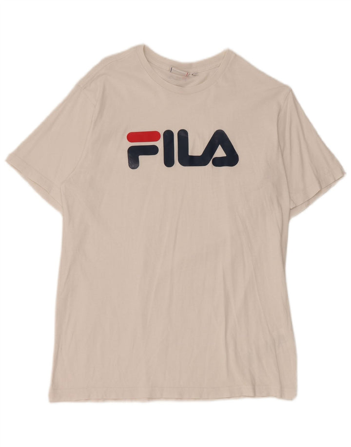 Fila Herre Grafisk T-Shirt Top Lille Hvid Bomuld