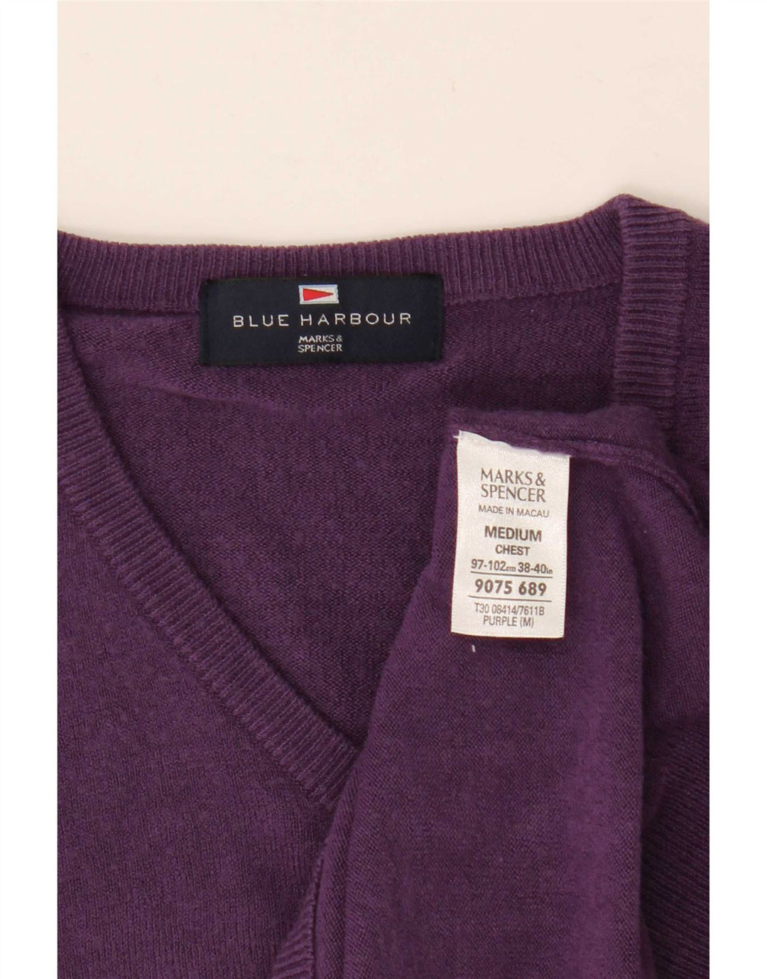 Marks & Spencer Herre Blue Harbor V-hals sweater Medium Lilla