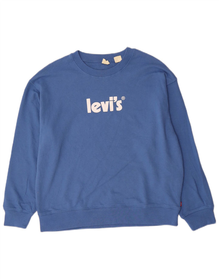 Levi's Dame Grafisk Sweatshirt Jumper UK 16 Stor Blå Bomuld