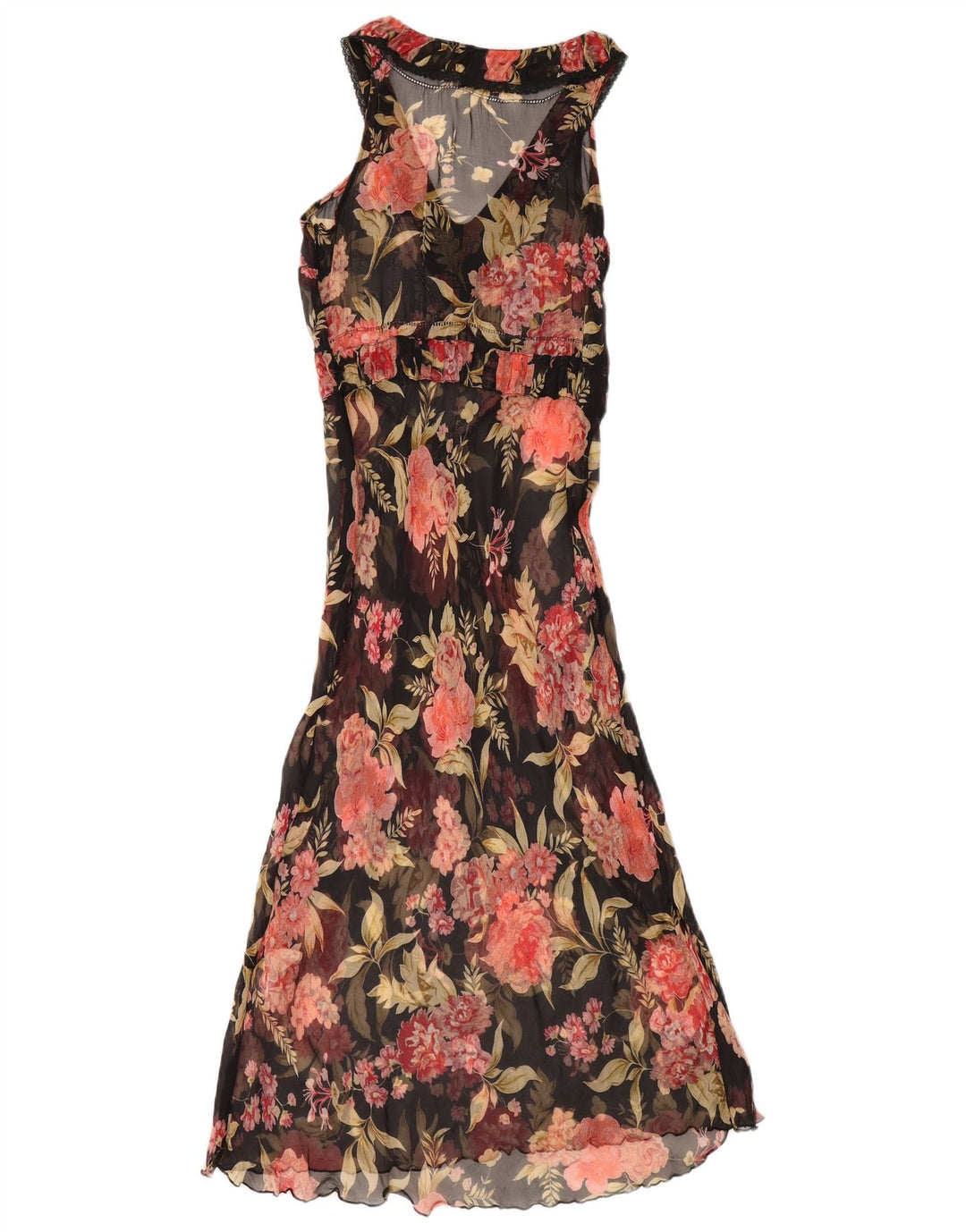 Max & Co. Dame ærmeløs Se Through Maxi Dress UK 8 Small Black Floral
