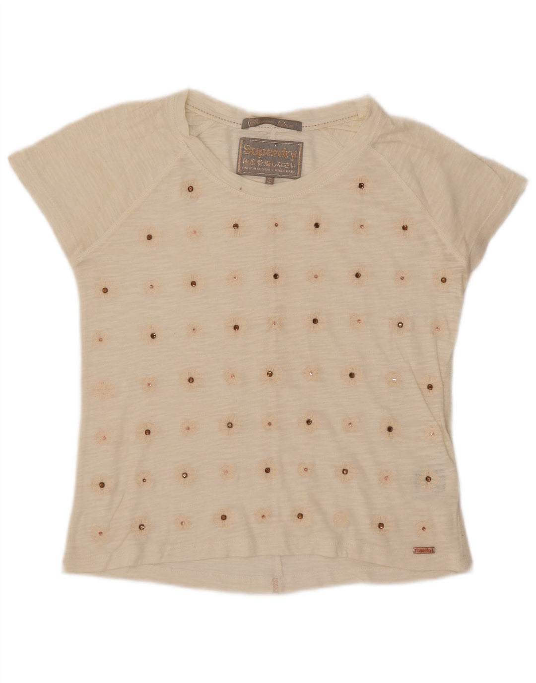 SUPERDRY T-shirt top til kvinder UK 10 Lille hvid bomuld