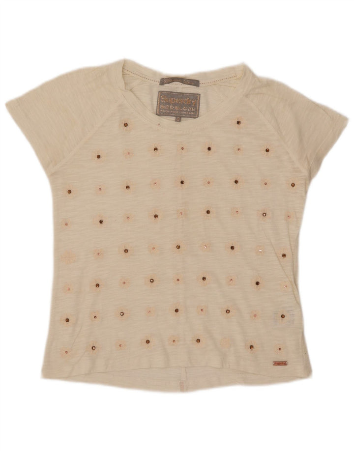 SUPERDRY T-shirt top til kvinder UK 10 Lille hvid bomuld