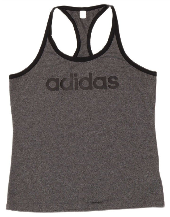 ADIDAS Dame Climalite Grafisk Vest Top UK 12/14 Medium Grey Polyester