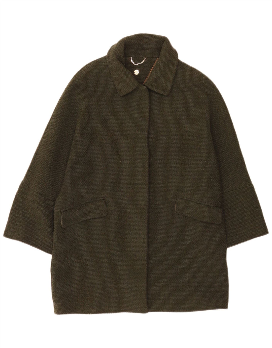 Massimo Dutti Dame Oversized Overfrakke UK 10 Small Khaki Wool