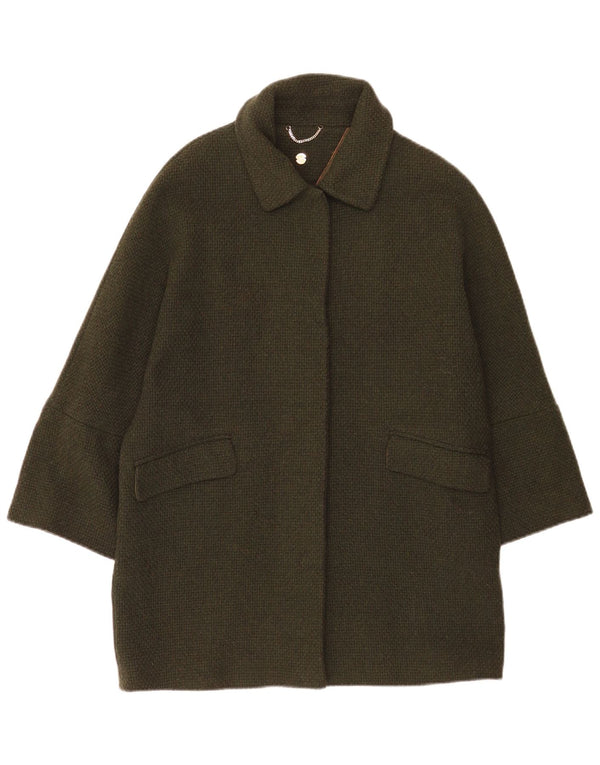 Massimo Dutti Dame Oversized Overfrakke UK 10 Small Khaki Wool