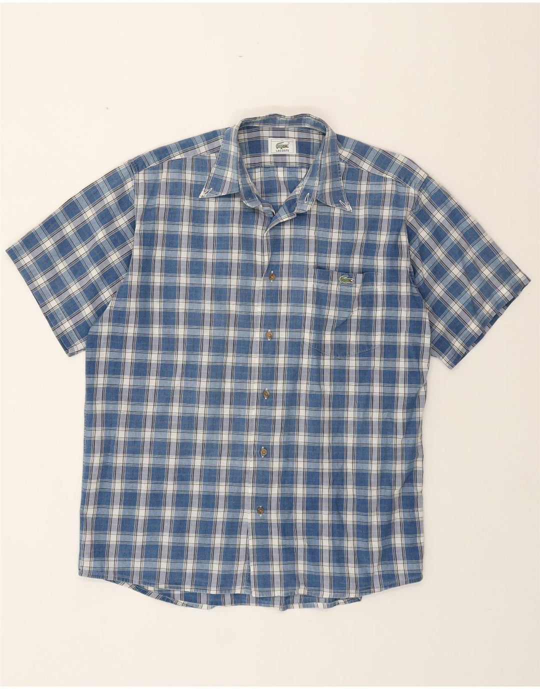 LACOSTE Kortærmet Herreskjorte Størrelse 40 Medium Blue Check