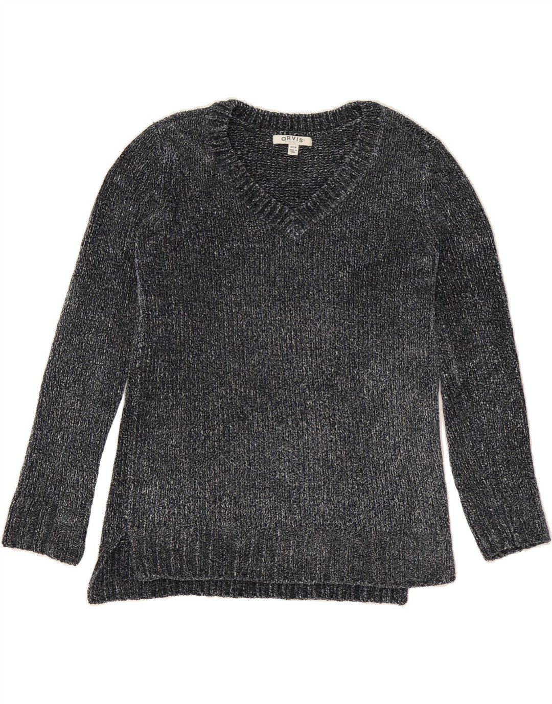 ORVIS Womens V-Neck Jumper Sweater UK 10 Small Grey Polyester Vintage Orvis and Second-Hand Orvis from Messina Hembry 