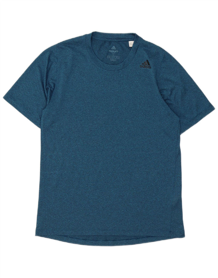 Adidas Climalite T-shirt top til mænd, lille marineblå stribet polyester