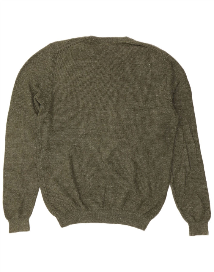 Massimo Dutti Herre Crew Neck Jumper Sweater Stor Khaki Bomuld