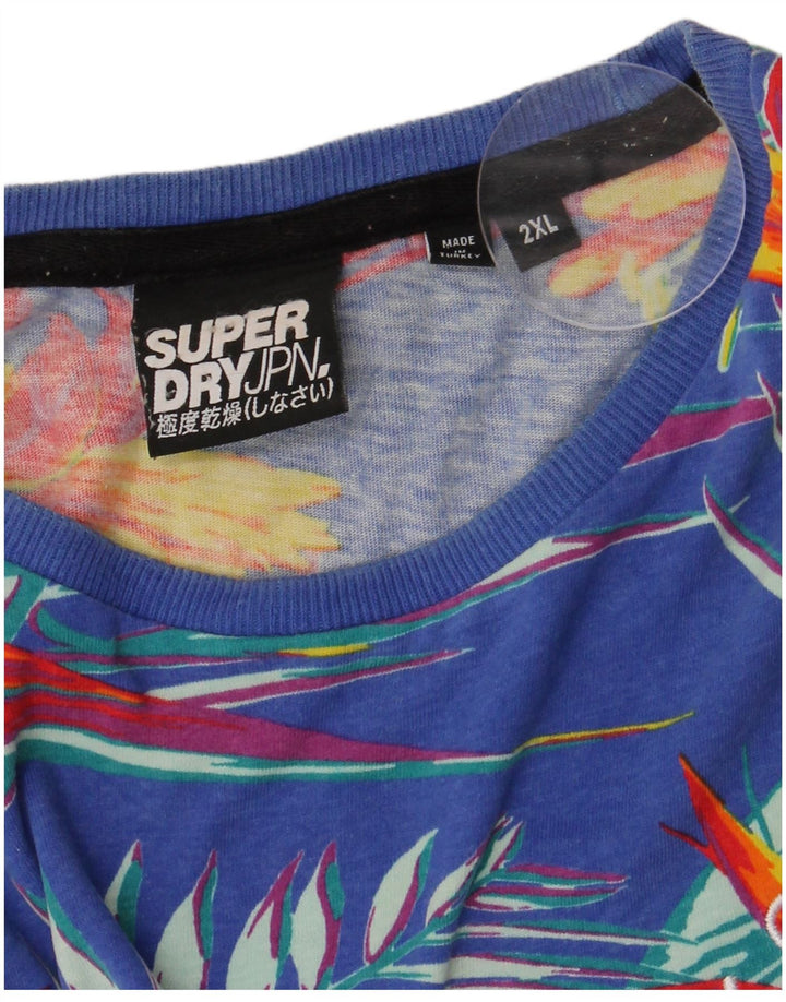 SUPERDRY Herre grafisk T-shirt Top 2XL Blå blomster