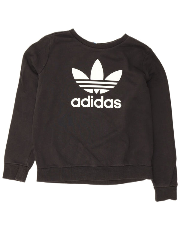 Adidas Womens Graphic Oversized Sweatshirt Jumper UK 10 Small Black Cotton
