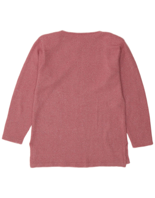 Vintage Dame V-hals sweater UK 16 Large Pink Flecked Wool