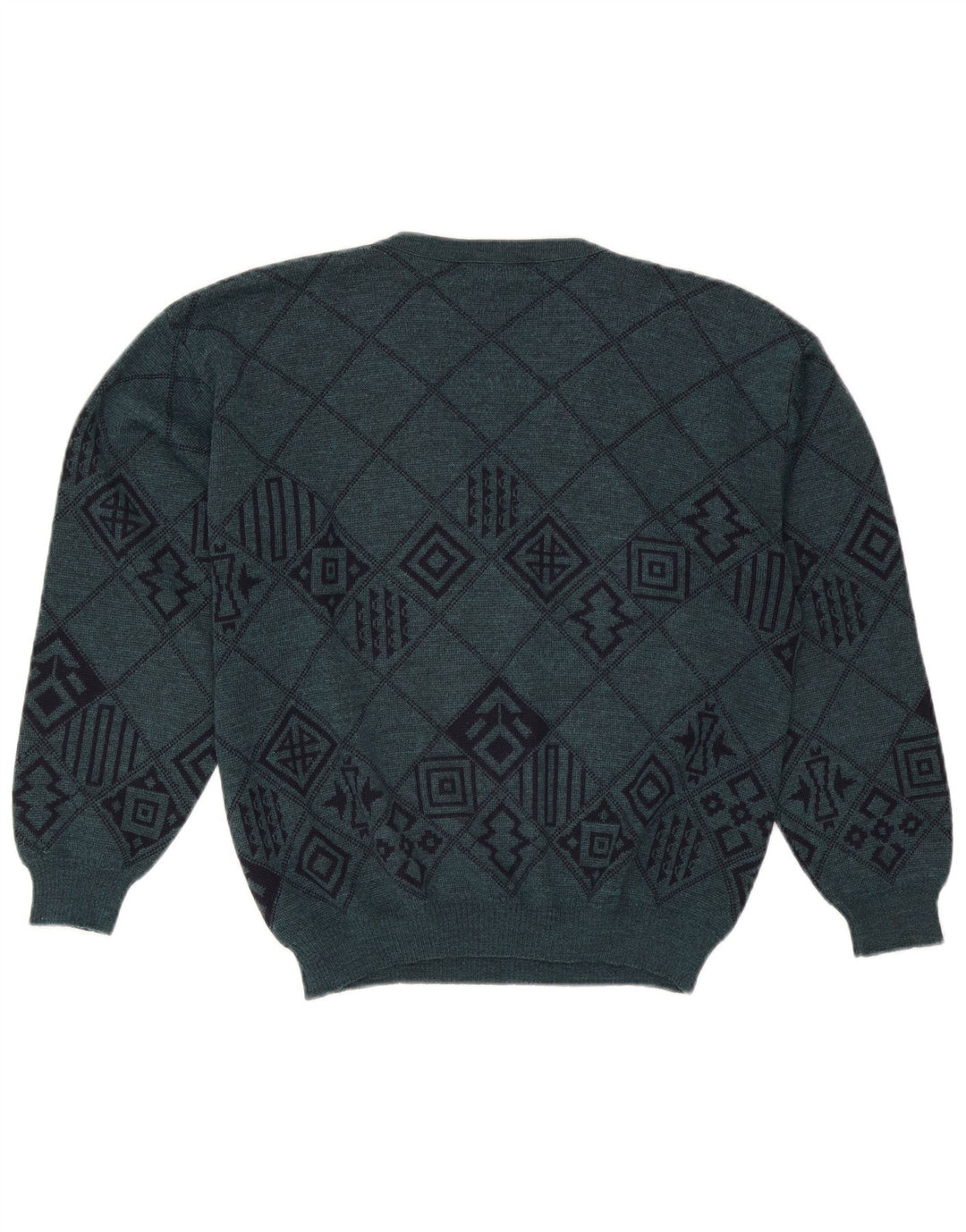Lewinger Herre V-hals sweater Medium Grøn Geometrisk Uld