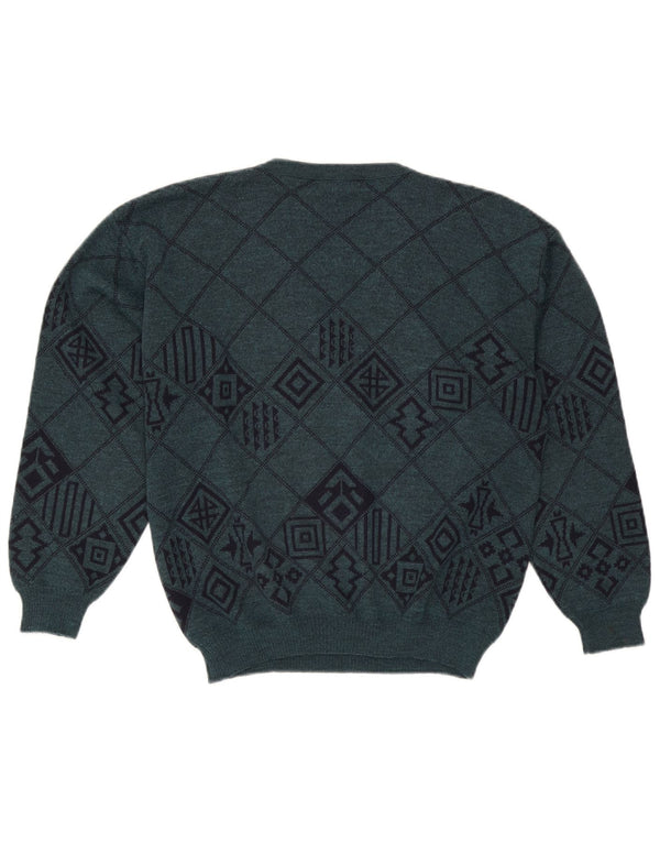 Lewinger Herre V-hals sweater Medium Grøn Geometrisk Uld