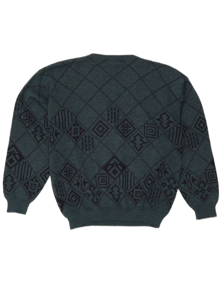 Lewinger Herre V-hals sweater Medium Grøn Geometrisk Uld