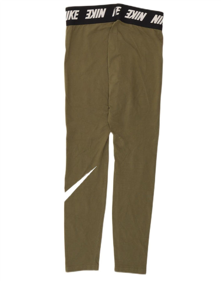 Nike Dame Grafiske Leggings UK 12 Medium Khaki Colourblock Bomuld