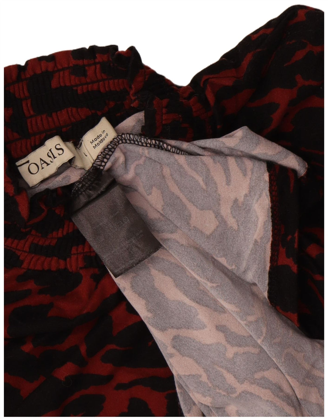 Oasis Dame Langærmet Bluse Top UK 14 Large Red Animal Print Polyester