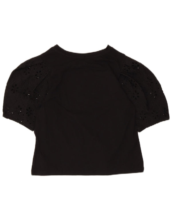 Zara Womens Crop Bluse Top UK 10 Small Black