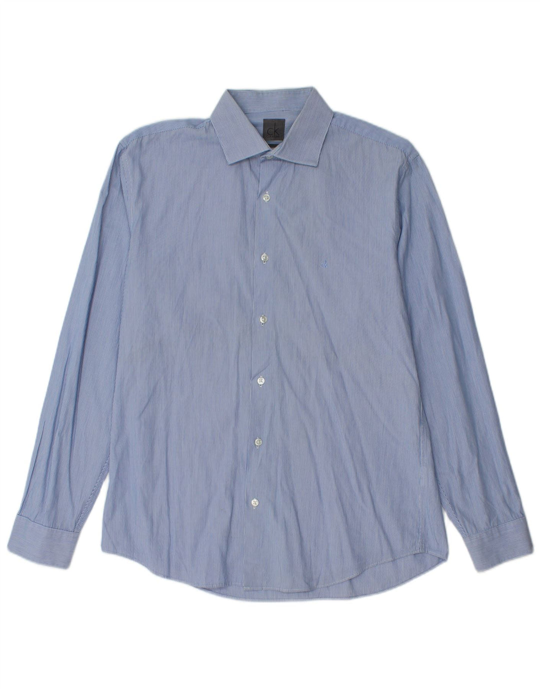 Calvin Klein Herre Fitted Shirt Størrelse 40 15 3/4 Medium Blue Pinstripe