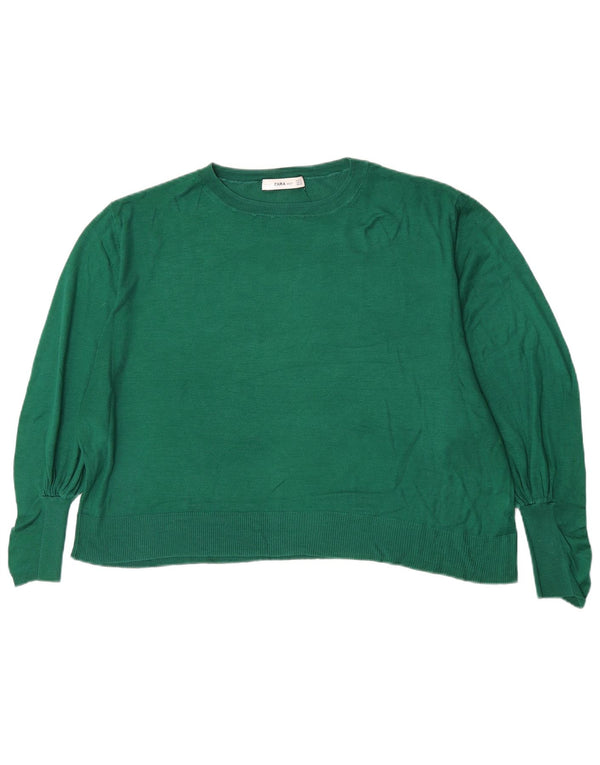 Zara Womens Crop 3/4-ærmet bådhalstrøje DK 14 Medium Grøn