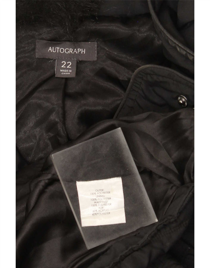 Marks & Spencer Dame Hætte Polstret Frakke UK 22 3XL Sort Polyester