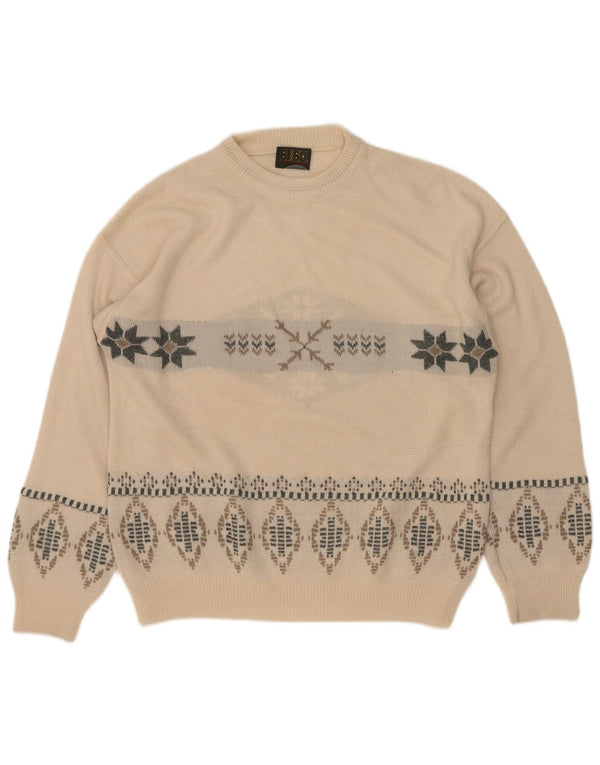 Bibo Herre Crew Neck Jumper Sweater Large White Fair Isle
