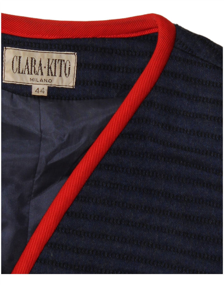 VINTAGE Dame 3-knaps blazerjakke IT 44 Mellem marineblå stribet