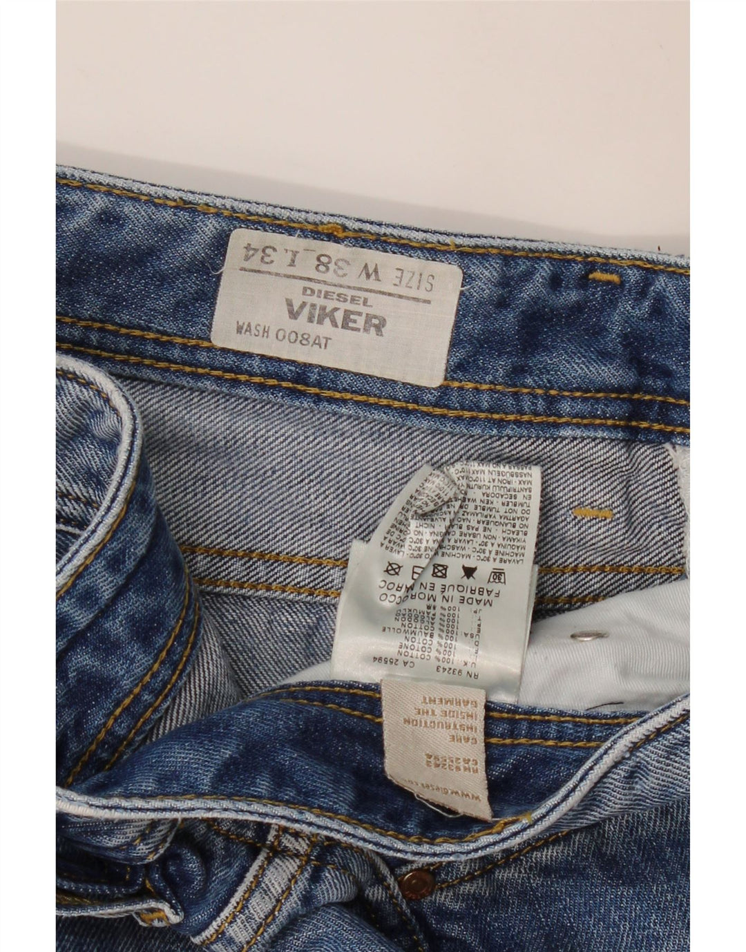 DIESEL Herre Viker Straight Jeans W38 L28 Blå Bomuld