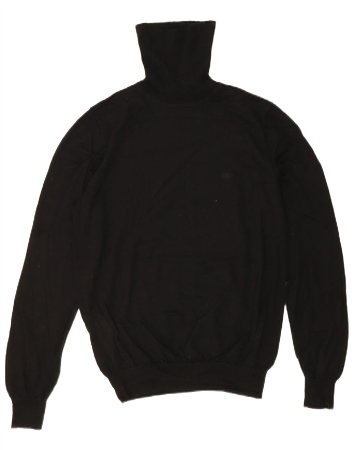 Jaeger Dame Roll Neck Jumper Sweater UK 14 Medium Black Merino Wool