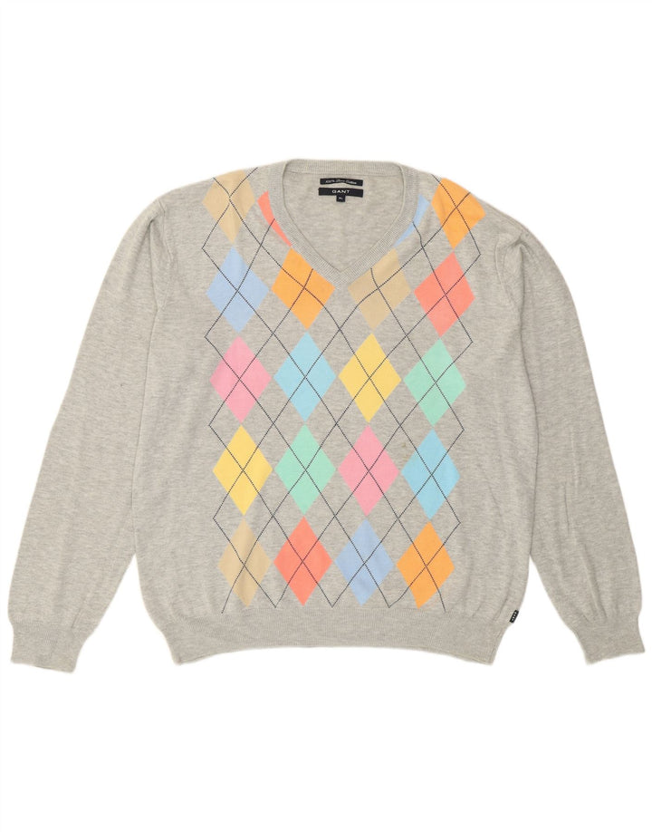 Gant Herre V-hals sweater XL Grå Argyle/Diamond Bomuld