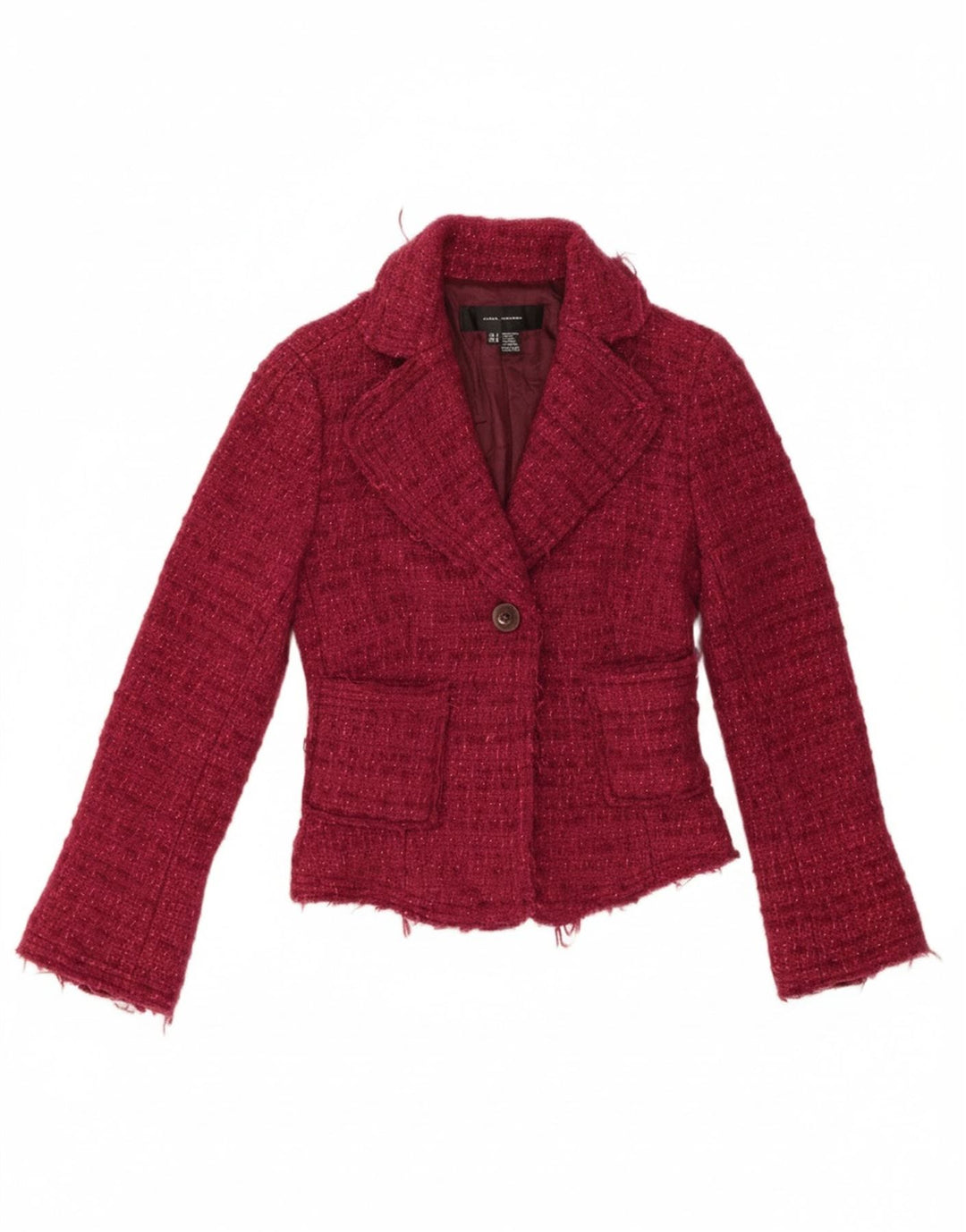 ZARA Womens Crop 1 Button Blazer Jacket UK 8 Small Pink Flecked Wool Vintage Zara and Second-Hand Zara from Messina Hembry 