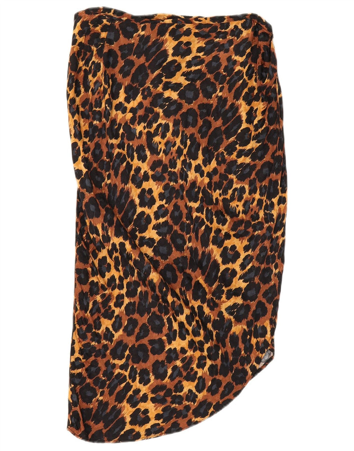 Zara Dame Asymmetrisk Nederdel Medium W28 Brun Animal Print Viscose