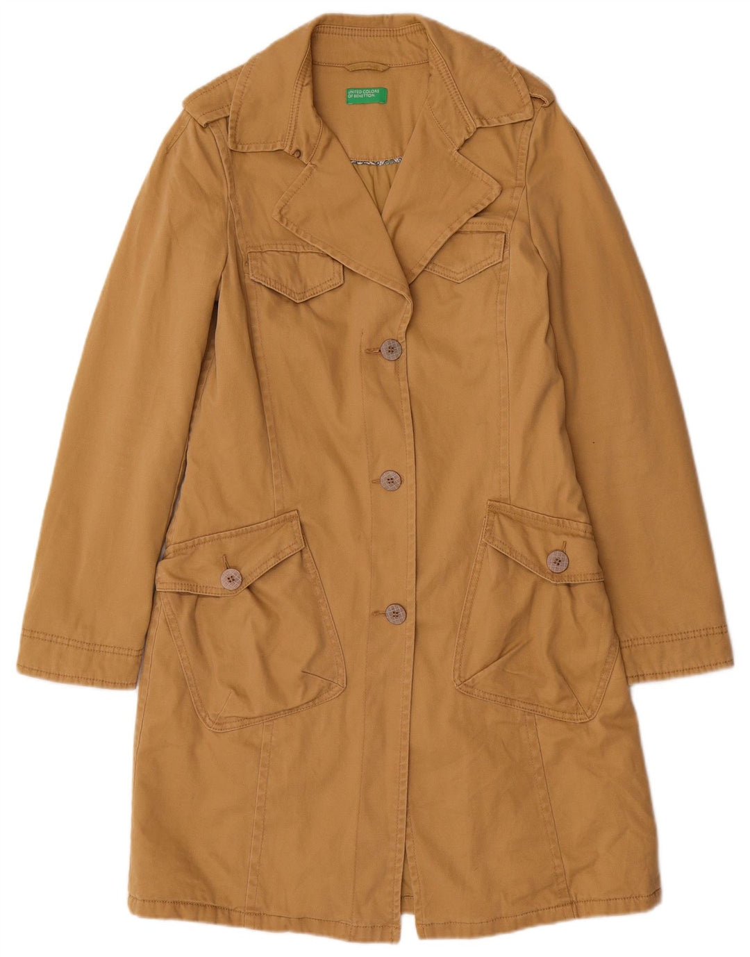 Benetton Womens Trench Coat UK 8 Small Beige Bomuld